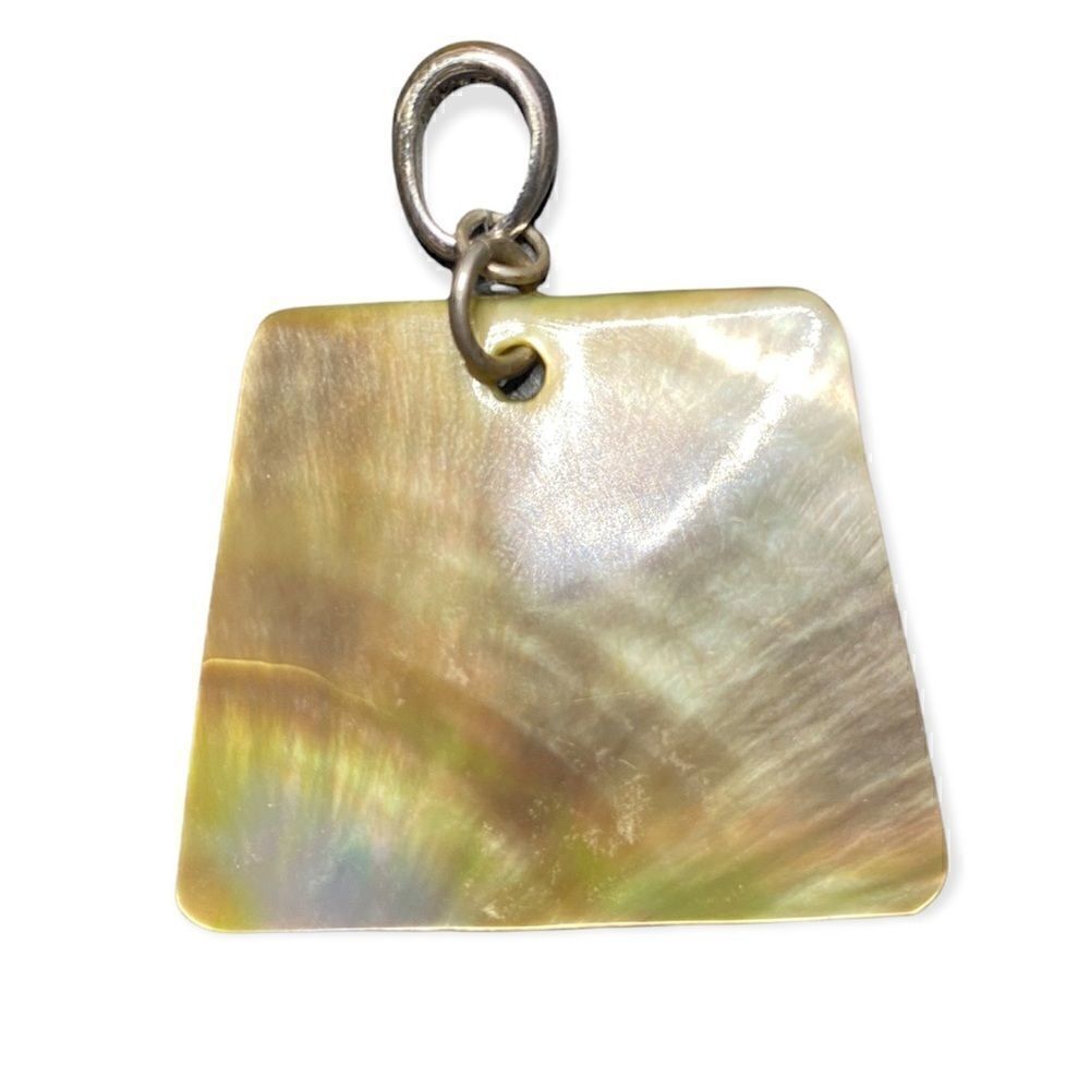 Abalone Mother of Pearl pendant with signed silver bail RJM marked